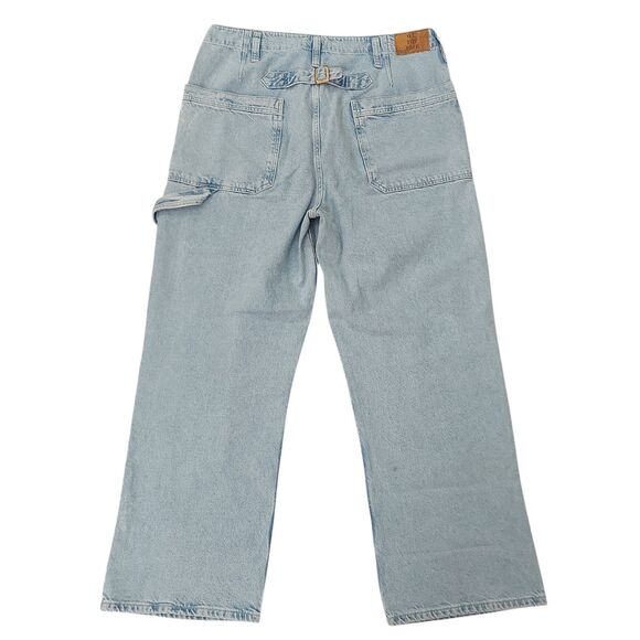 We The Free Jeans Womens 32 Blue Wide Leg Slouchy Baggy Cuffed Major Leagues - Picture 7 of 12